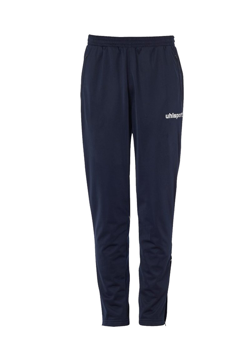 Marineblauwe sportbroek van een zachte stof, met een elastische tailleband en zijzakken. Logo op de linker bovenbeen.