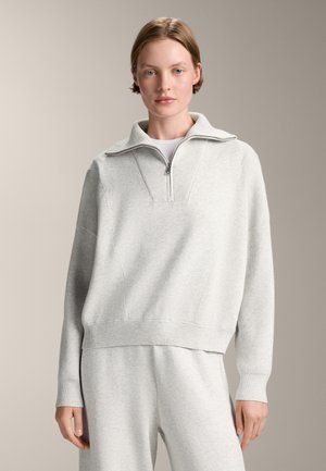 OYSHO RIB KNIT HALF-ZIP - Neule - mottled light grey