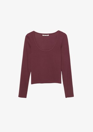 Langärmliges Oberteil in Burgunderrot mit Rundhalsausschnitt und cropped Design. Hergestellt aus strukturiertem Stoff mit taillierter Silhouette.