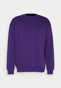 Felpa viola in cotone, con collo rotondo, maniche lunghe e polsini e fondo a costine. Design semplice e monocolore.