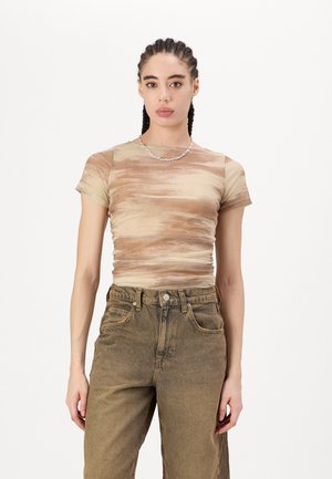Noisy May NMLESLEY RUCHING - T-shirt imprimé - beige