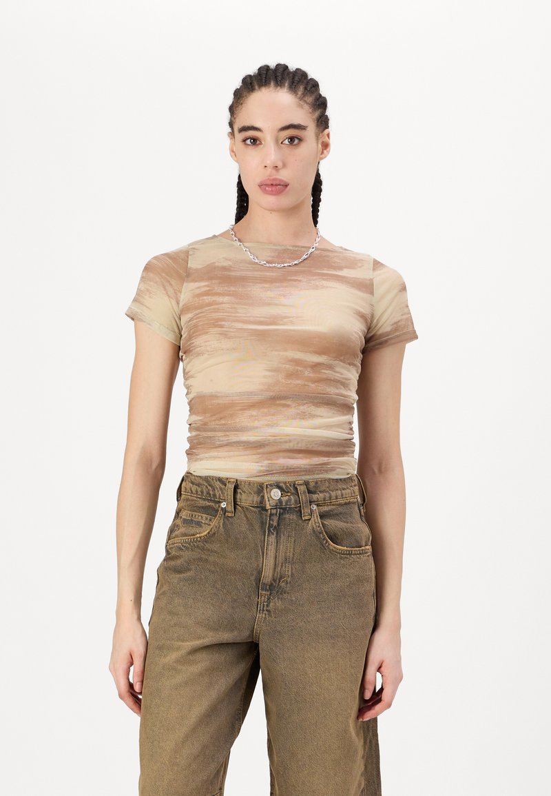 Noisy May NMLESLEY RUCHING - Potiskana majica - beige