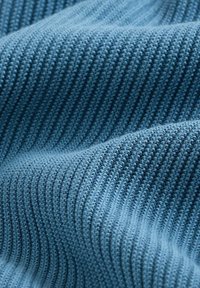 Teksturowana tkanina w delikatnym niebieskim odcieniu, z poziomym prążkowanym wzorem, o gładkiej powierzchni i subtelnych wariacjach w tonacji.