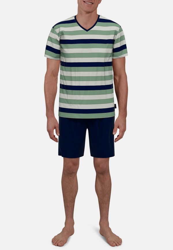 SET - Nachtwäsche Set - grün mittel ringel