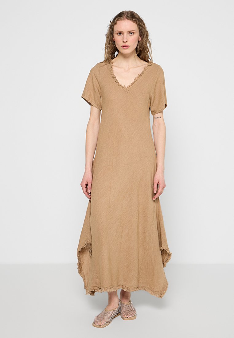 Le Monde du Lin Maxi-jurk camel