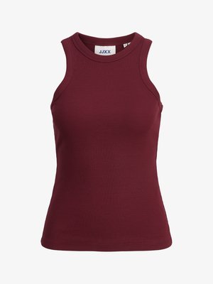 Burgundia sleeveless ribatekuga top pyksiga ja sobiva lõikega. Omab kvaliteetset kangast ja brändi sildit kaela sees.