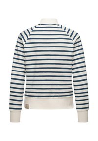 Felpa a righe in crema e blu navy, con colletto alto, polsini e fondo a coste. Realizzata in morbido tessuto con una finitura testurizzata.
