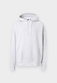 Sudadera gris claro hecha de una mezcla de algodón. Presenta un bolsillo canguro, capucha con cordón y puños y dobladillo acanalados. Logotipo de Nike bordado en la parte frontal.