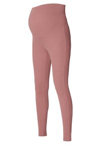 Graviditetsleggings i en mjuk, ribbad textur, med hög midja, figurnära design och en dämpad rosafärg.