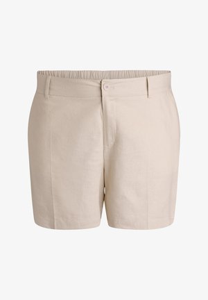 Beige casual shorts met een elastische tailleband, ceintuurlussen, knoopsluiting aan de voorkant en getailleerde voorste naden.
