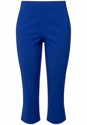 Siniset lyhyet housut joustavasta kankaasta, joissa on sileä pinta ja siistit linjat, istuva vyötärö ja ei näkyviä kiinnityksiä tai taskuja.