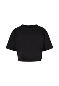 Sort cropped t-shirt lavet af bomuld, med korte ærmer og rund halsudskæring. Glat tekstur med et simpelt design.