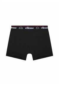 Boxers negros de algodón, con una cinturilla de logo blanca y acentos rojos, y un corte clásico. Sin patrones ni detalles adicionales.