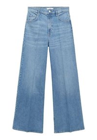 Lysblå denim bredbenede jeans med høj talje, frontlommer og en ren finish, der har en blød tekstur og lige snit.