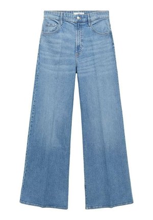 Lichtblauwe denim wijdvallende jeans met een hoge taille, voorzakken en een nette afwerking, met een zachte textuur en een rechte snit.