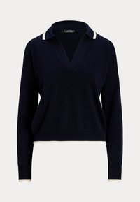 Lauren Ralph Lauren TWO TONE COTTON BLEND POLO SWEATER - Strikkegenser - lauren navy/mascarpone cream
