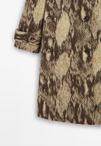 Wollmantel mit einem braun-beigen abstrakten Muster, doppelreihigem Design und knöpfbaren Manschetten mit strukturiertem Finish.