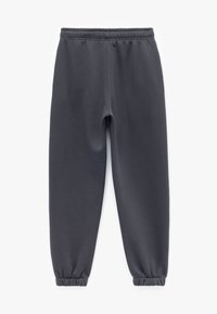Ciemnoszare dresy z elastycznym paskiem w talii i mankietami, wykonane z miękkiego, gładkiego materiału, z tapered leg design.
