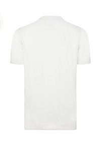 Biała krótko-sleeve'owa dzianinowa koszulka polo z klasycznym kołnierzykiem i ściągaczami. Gładka tekstura i minimalistyczny design. Brak widocznych logo czy wzorów.