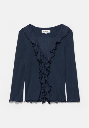 PULL&BEAR, FRILL LONG SLEEVE - TOP - T-shirt à manches longues - dark blue