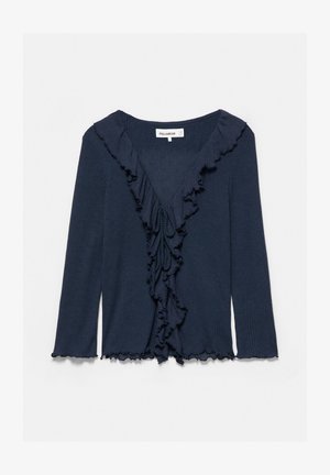 PULL&BEAR, FRILL LONG SLEEVE - TOP - T-shirt à manches longues - dark blue
