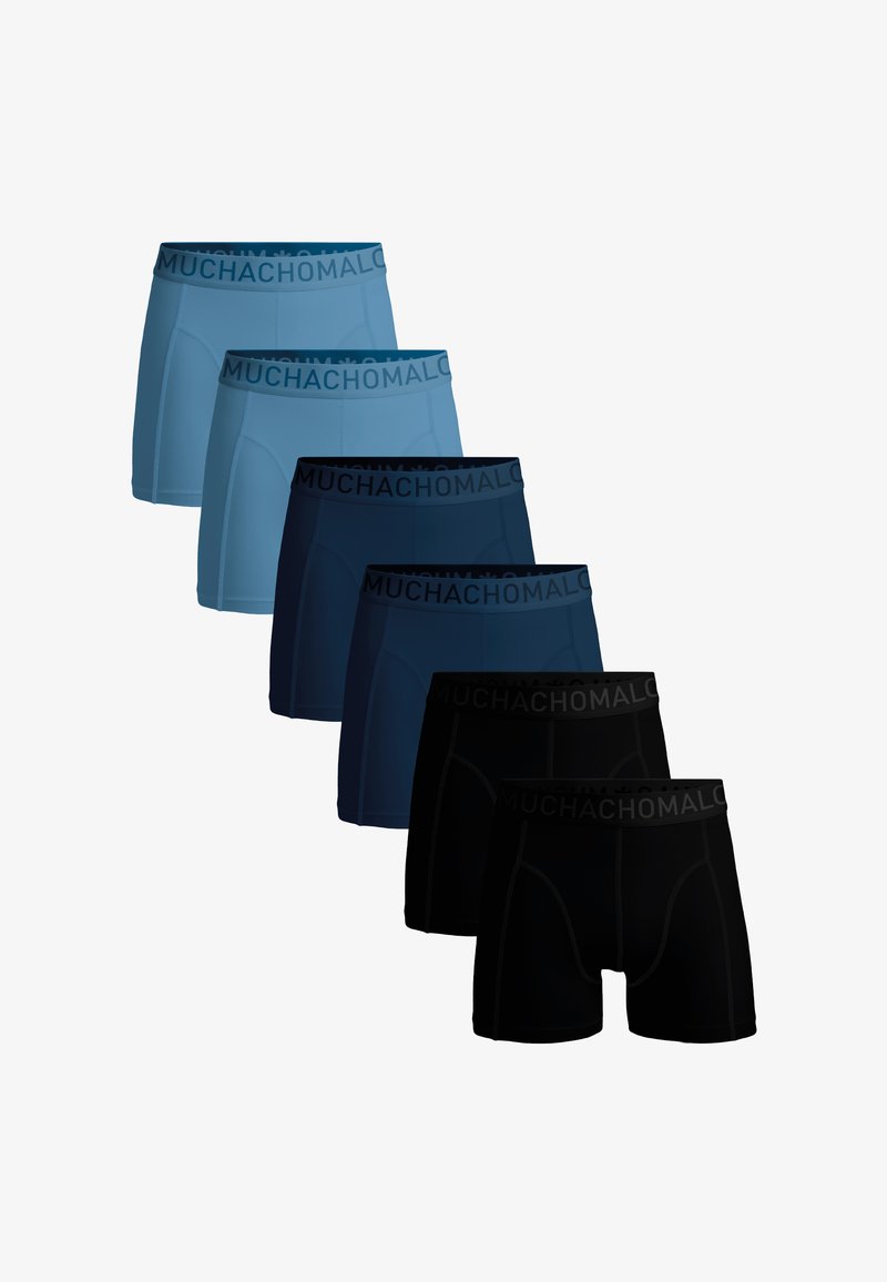 Kuus paari bokserid helesinises, tumesinises ja mustas toonis. Igal paaril on logoga elastne vöökoht ja sile tekstuur.