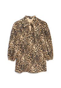 Blusa de estampado de leopardo, con cuello con lazo, mangas largas abullonadas y un ajuste relajado. Hecha de un material suave con un acabado texturizado.
