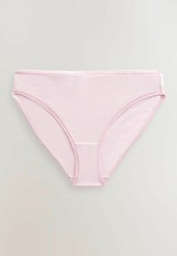 Ljusrosa bomulls-bikiniunderkläder med elastiskt midjeband, sömlös design och delikat sömnad längs kanterna.