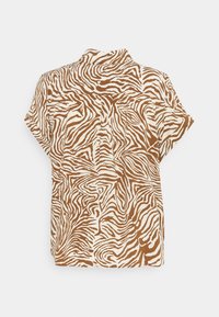 Kortærmet skjorte med et bølget zebra mønster i brun og creme, med krave og en afslappet pasform. Glat, let stof.