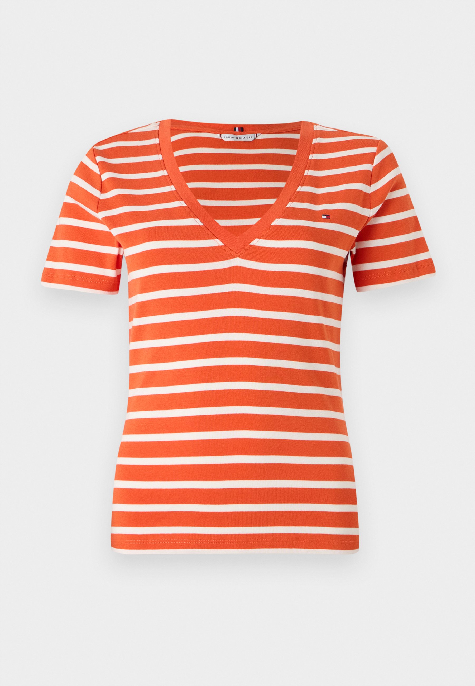 売れ筋商品|||トミー ヒルフィガー Tシャツ レディース トップス SLIM CODY  - Print T-shirt - classic breton orange/ecru Tommy Hilfiger SLIM CODY V NECK - T-shirts - classic breton