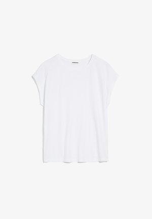 Witte T-shirt van zachte stof, met een ronde hals, korte cap mouwen en een ontspannen pasvorm. Glad textuur zonder patronen of accenten.