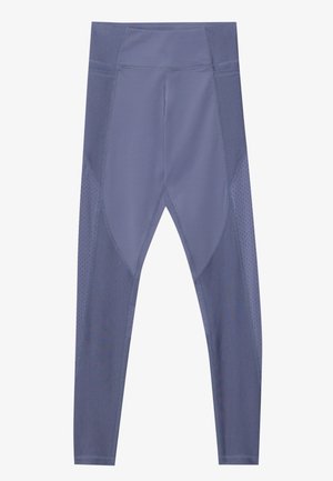 Paarse sportlegging met een strakke pasvorm, een gladde textuur en paneeltjes van mesh aan de zijkanten voor ademend vermogen. Hoog-geplaatste taille.
