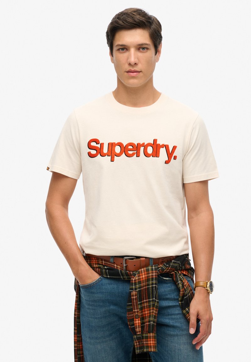 Superdry & Co CLASSIC CORE LOGO SHADOW - T-shirt imprimé - oatmeal beige