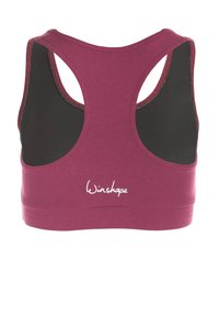 Bordo spalvos sportinė liemenėlė su lenkta nugaros dalimi. Minkšta medžiaga, kontrastinga juoda apdaila ir 'Winshape' logotipas apatiniame lygmenyje.