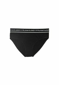 Zwarte katoenen slip met een witte logo-band. Het ontwerp heeft een gladde textuur en een klassieke snit, geschikt voor dagelijks gebruik.