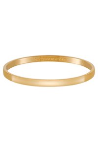 Aukso spalvos bangles apyrankė su lygiu, poliruotu paviršiumi. Turi paprastą, elegantišką dizainą. Išgraviruotas tekstas viduje: "kate spade NEW YORK."