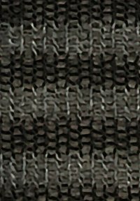 Tessuto testurizzato in tonalità di nero e grigio, caratterizzato da un motivo intrecciato con sezioni alternate sollevate e piatte, creando profondità visiva.