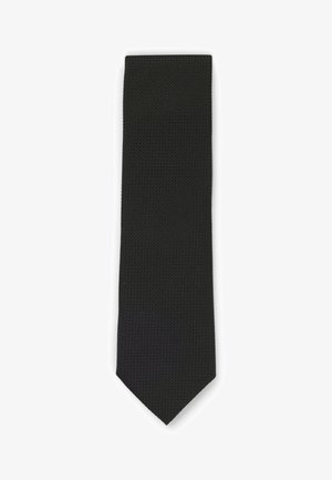Zwarte strik met een textuur die lijkt op gaas. Heeft een slanke, verlengde vorm die naar een puntige punt taper. Lichtgewicht stof.