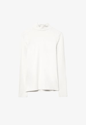 White long-sleeve turtleneck shirt with a slightly wrinkled collar, displayed flat on a white background.