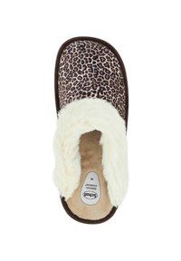 Chausson à imprimé léopard avec doublure en fausse fourrure, semelle intérieure en mousse à mémoire et semelle marron. Texture douce et design ouvert pour un enfilage facile. Taille 38.