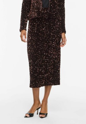VILA, MIDI SKIRT VIFAITH SEQUIN - Jupe trapèze - brown