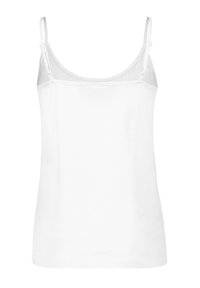 Weißes Tanktop mit dünnen Trägern, aus weichem Stoff. Hat einen runden Halsausschnitt und eine figurbetonte Silhouette mit einer glatten Textur.