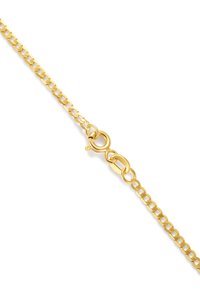Gold metal chain necklace with linked oval shapes and a lobster claw clasp. Smooth texture, reflecting light, suitable for various styles.