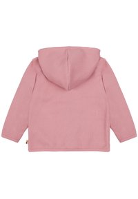 Giacca a vento rosa con un motivo testurizzato a nido d'ape. Presenta maniche lunghe e un orlo curvato. Nessun logo o decorazione visibile.