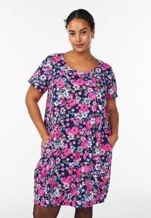 Day dress - navy b pink flower