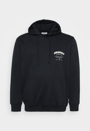 Black hoodie with front pocket, drawstring hood, and white text reading "ORIGINALS INTERNATIONAL Connecting Creativity Across Distances" on chest.