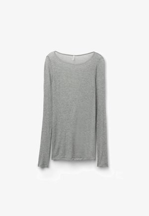 Grijs ribshirt met lange mouwen, lichtgewicht stof, ronde halslijn, zachte textuur en een fitted ontwerp met rechte randen.