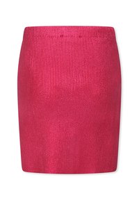 Gonna mini in magenta, con una texture a coste e una silhouette aderente. Vita liscia per una vestibilità sicura.
