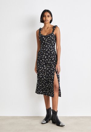 MIDI FLORAL RUFFLE DRESS - Jurk - black