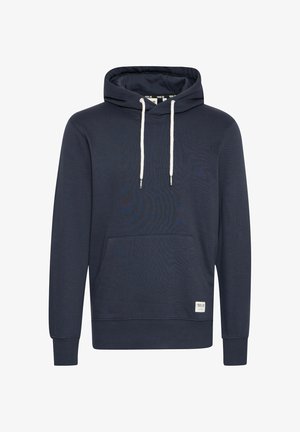 Hoodie bleu marine avec une poche frontale, cordon de serrage réglable, poignets et bas côtelés. Fabriqué en tissu doux, avec une petite étiquette de logo.